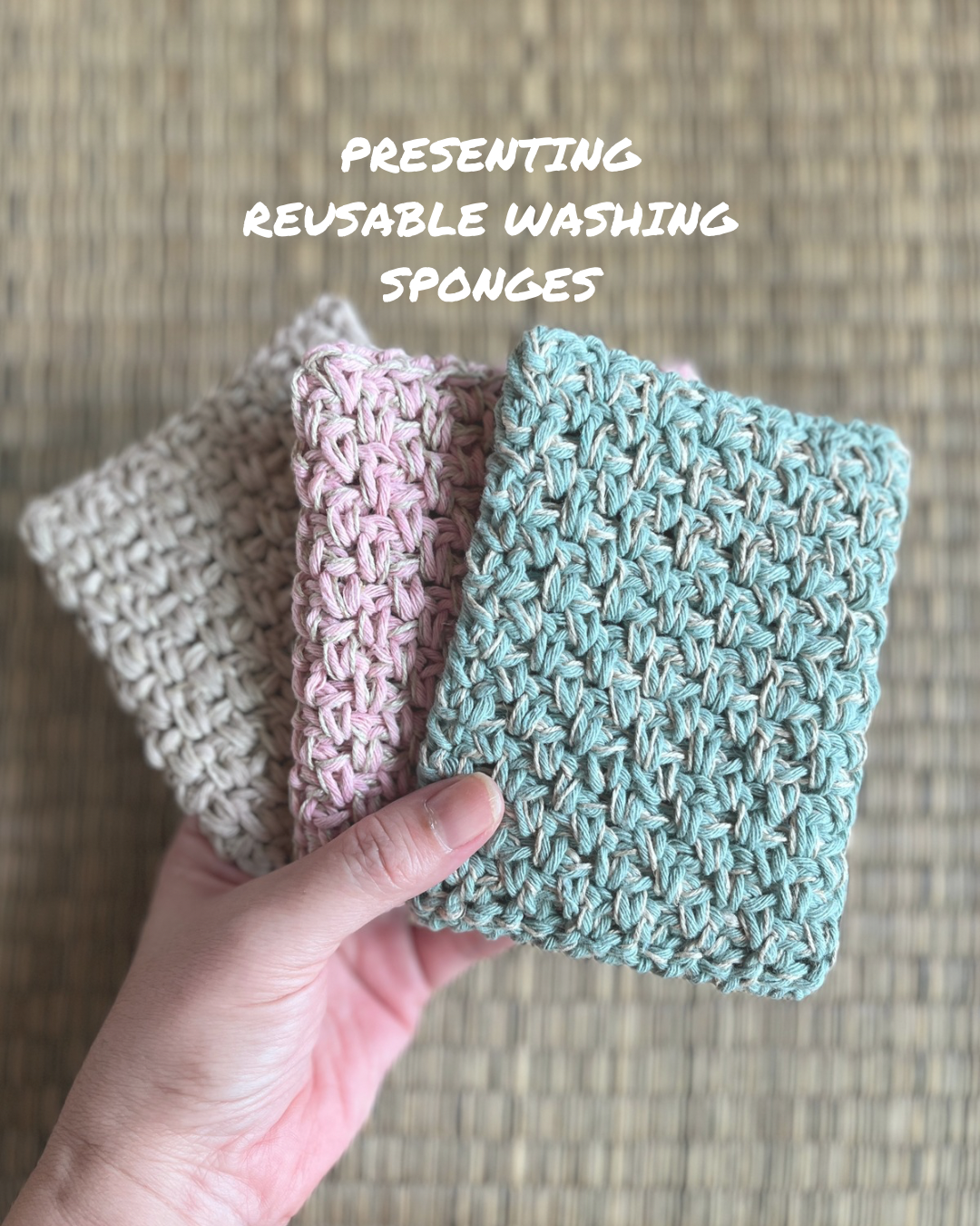 3 recycled cotton reusable dish sponge, natural materials, plastic free, non toxic, natural, environmentally friendly kitchen tools