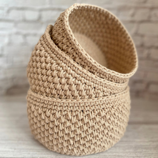 Stackable Set of 3 Crochet Storage Baskets