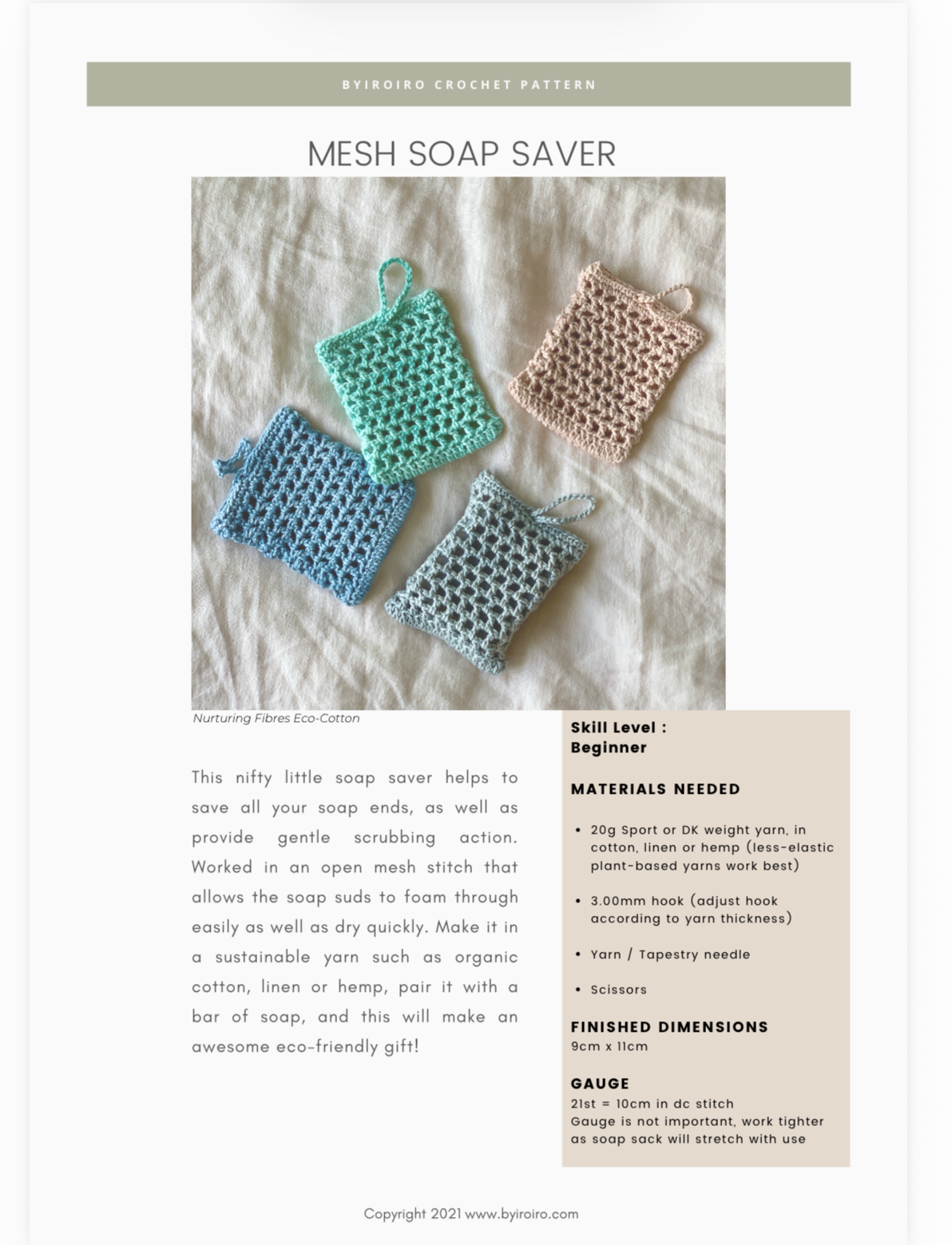 CROCHET PATTERN - Mesh Soap Sack