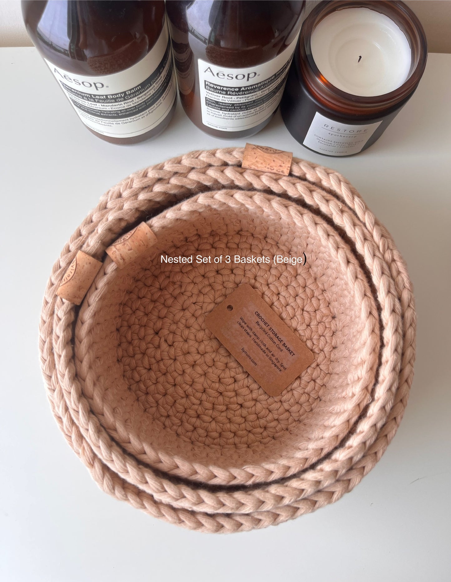 Stackable Set of 3 Crochet Storage Baskets