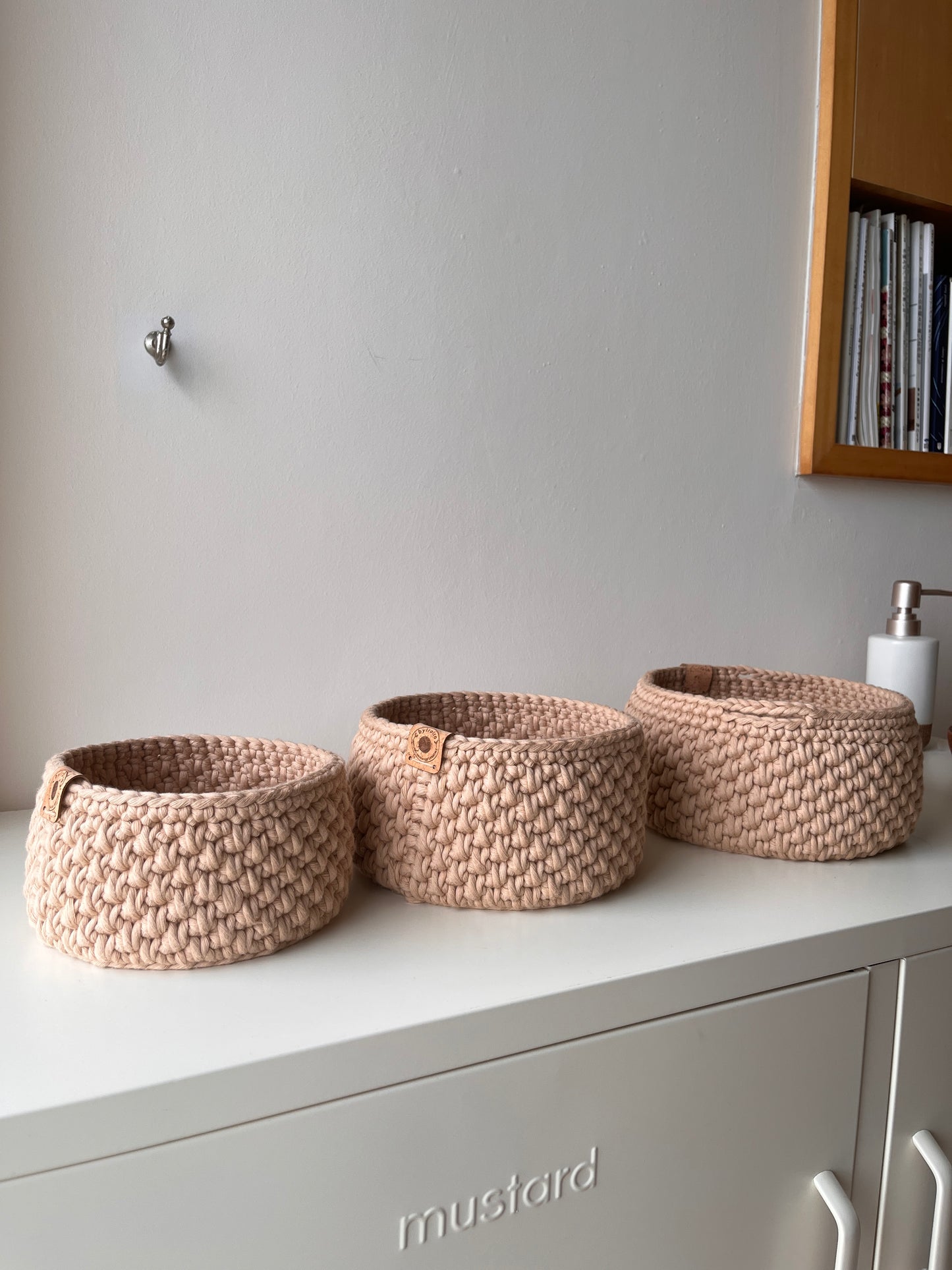 Stackable Set of 3 Crochet Storage Baskets